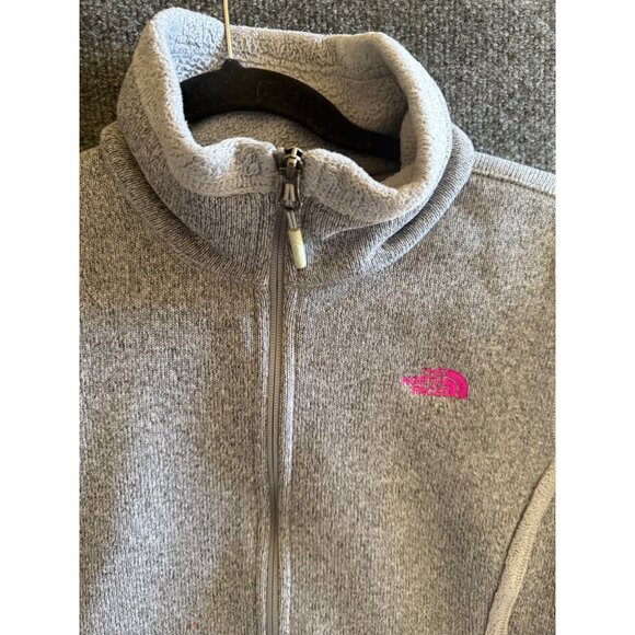 The North Face Girls Full-Zip Gray Fleece Jacket With Pink Logo M - Picture 2 of 10